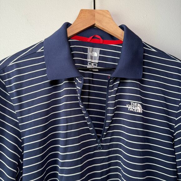 The North Face Men's Half Zip Striped Polo Shirt Navy Blue Size Large - Picture 3 of 6